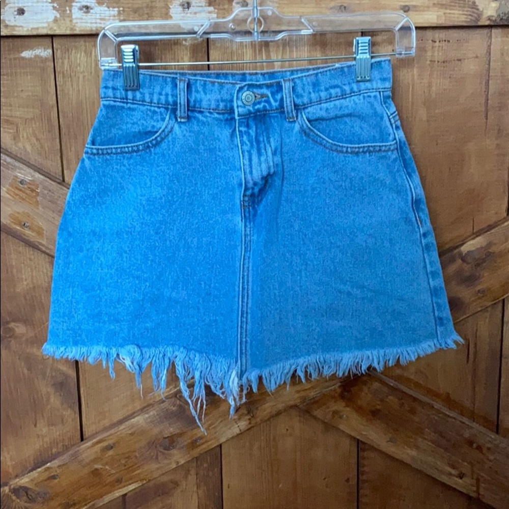 Distressed jean skirt